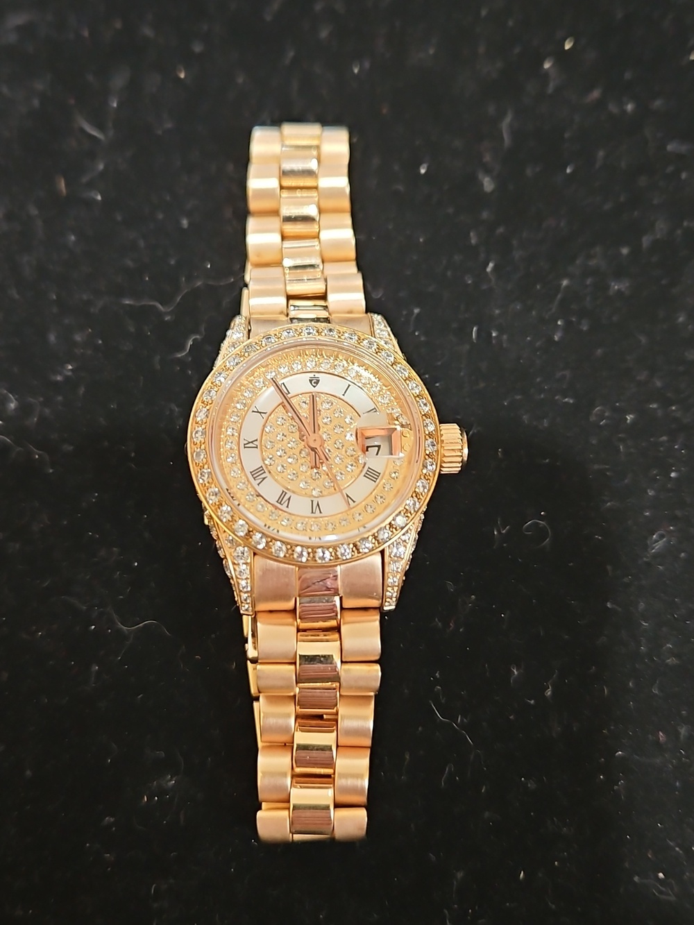 VINTAGE Croton Bellagio Rose Gold Crystal Accent Women's Bracelet Watch